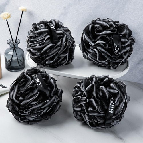 MTDLYICE Loofah Sponge XXL-100g 4 Pack, Bath Sponge Soft Mesh Shower Puff Loofah for Men, Exfoliating Body Scrubber for Women, Shower Accessories (White Black Mix)
