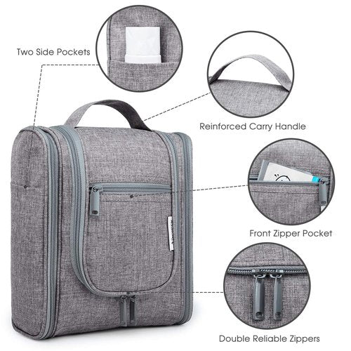 Narwey Small Hanging Travel Toiletry Bag Cosmetic Make up Organizer for Women and Men (Medium, Grey)