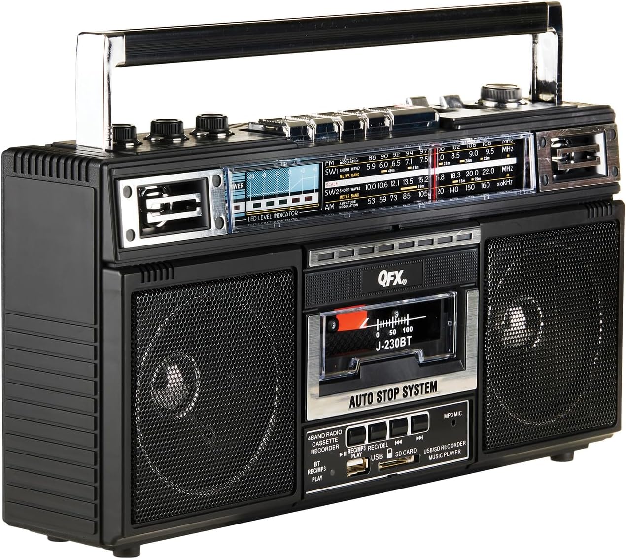 Bluetooth Cassette Boom Box | USB/SD Card AM/FM Radio with Recording & Built-in Mic