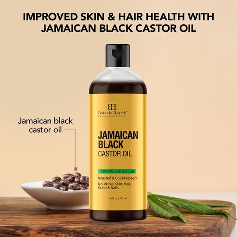 Botanic Hearth Jamaican Black Castor Oil for Hair Growth & Natural Skin Care - Roasted & Cold-Pressed - Massage, Scalp, Hair and Nails - 16 fl oz