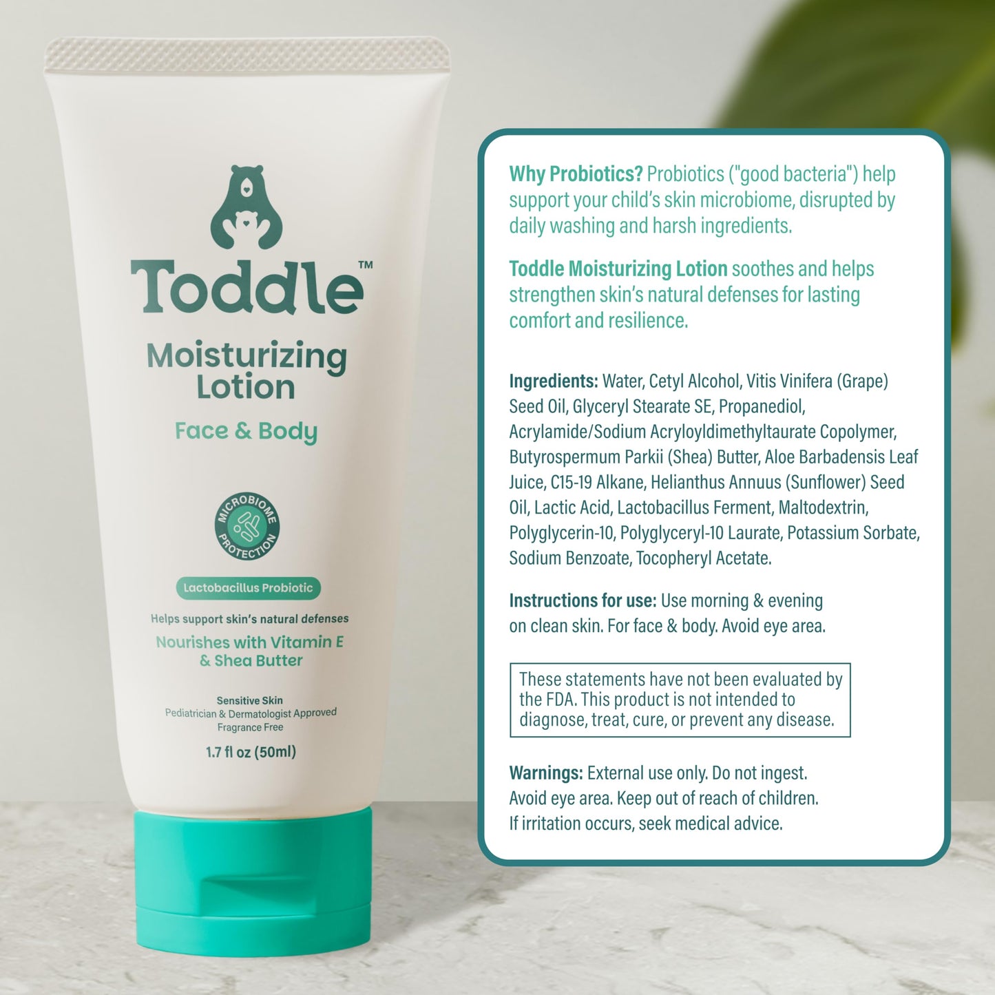 Toddle Probiotic Moisturizing Lotion for Face & Body, Eczema & Dry Skin Relief, Fragrance-Free with Vitamin E, Shea Butter for Sensitive Baby & Kids Skin, Pediatrician-Approved, 8oz