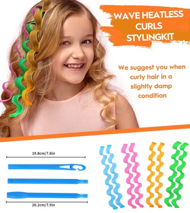 42 Pieces Heatless Waves Hair Curler, No Heat Damage Wavy Hair Curlers with 2 Sets of Styling Hooks, Heatless Curls for Women Girls Long Medium Short Hair (4 Colors,45cm/ 17.7")