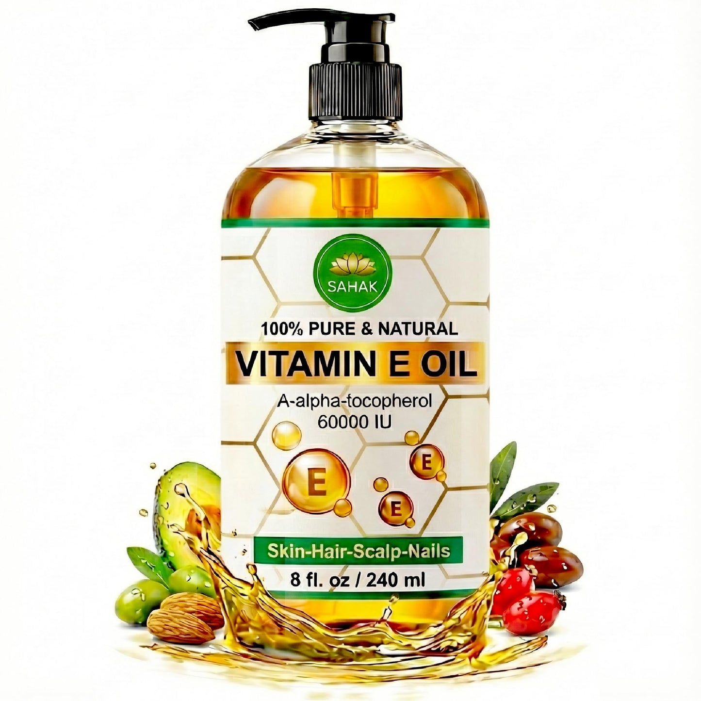 SAHAK Vitamin E Oil Blend 60,000 IU – Organic Vitamin E Oil for Skin, Hair & Nails | Ready-to-Use Body & Face Moisturizing Oil