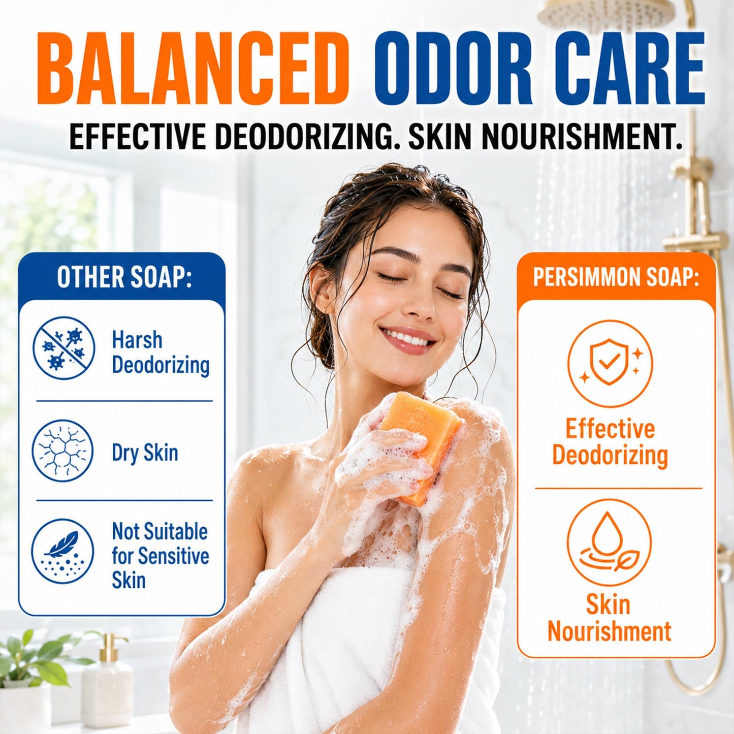 Persimmon Soap for Old People Smell, 3 Pack with Foaming Net, 100g