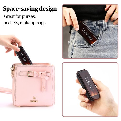 Yusong Mini Travel Hair Brush Set - Folding Hairbrush with Compact Mirror for Women, Pocket-Size Comb for Purse, Gym, Trip, and Swimming Pack of 4