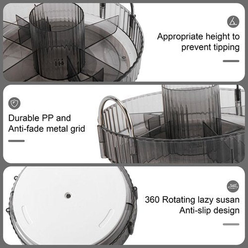 YCIA&DONE 360 Rotating Makeup Organizer and Storage for Vanity Countertop 3 Tiers, High Capacity Cosmetic Skincare Perfume Organizer for Dresser Bathroom Lazy Susan Organizer(Smoky Gray)