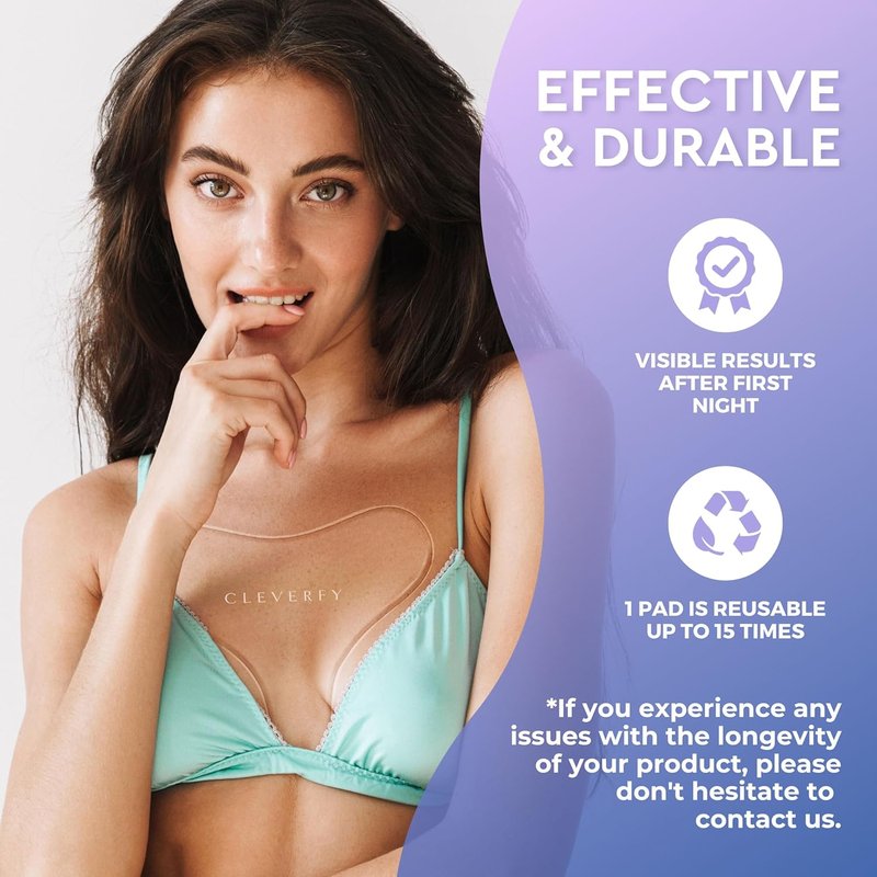 CLEVERFY Silicone Chest Wrinkle Pads - T-Shape Décolleté Treatment, 3 x 6 Inches