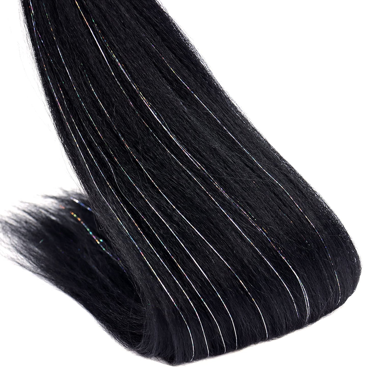 Pre Stretched Braiding Hair 8 Packs 20 Inch with Tinsel Hair Long Professional Hair for Crochet Twist Braids Itch Free Hot Water Setting Yaki Straight Synthetic Hair Extensions (#1B-Tinsel)