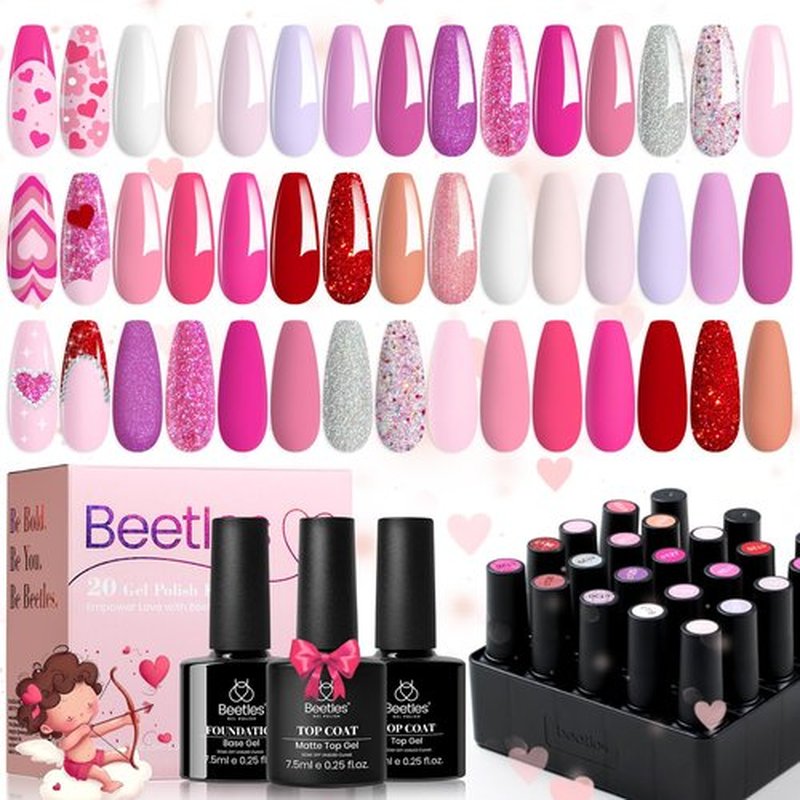 beetles Pink Gel Polish Set 20 Colors Hot Pink Alluring Sweetie Collection Nude Purple Glitter Red Uv Gel Manicure Kit with Base Glossy and Matte Top Coat Gifts for Mom