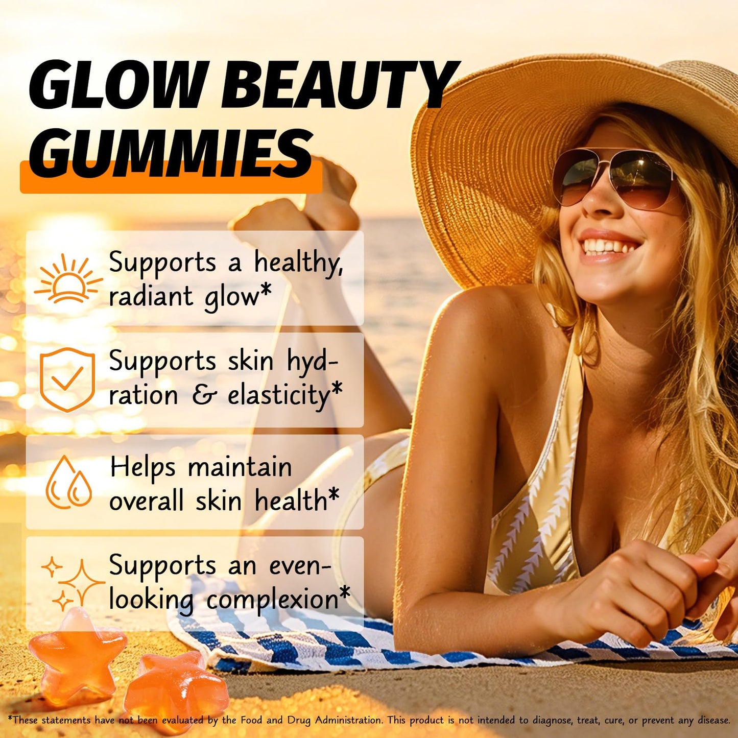 Astaxanthin Tanning Gummies Sun-Free for Women & Men, NO Sugar, With Beta Carotene, Vitamin ACDE Lycopene Enjoy a Tasty, Easy to Carry, No Water Making it Easy Enjoy a Healthy Tan Every Day 60Count
