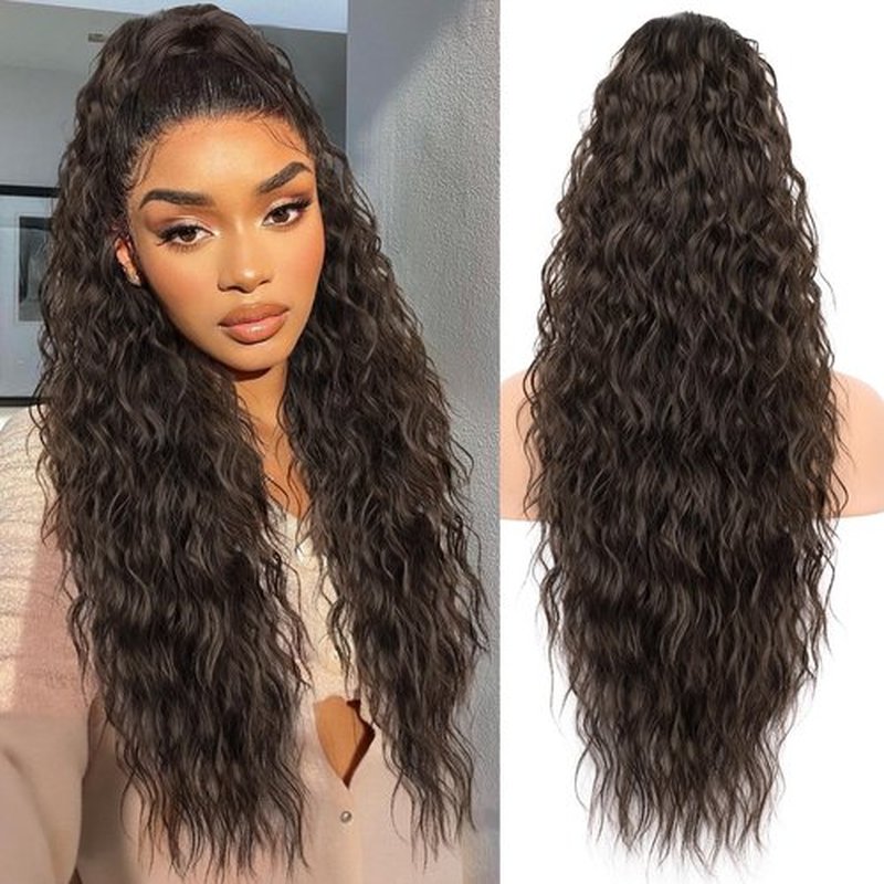 KooKaStyle Ponytail Extension 30 Inch Drawstring Pony Tails Hair Extensions for Women Long Curly Ponytail Synthetic Hairpieces for Daily Use（6#-Dark Brown）