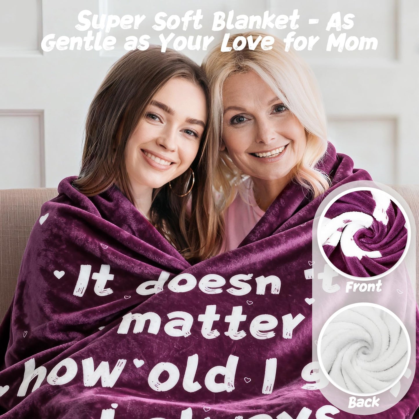 Gifts for Mom - Mom Gifts for Mother's Day Birthday Christmas - Love Mom's Blanket Soft Flannel Throw Blanket 60x50'' (Plum Purple)