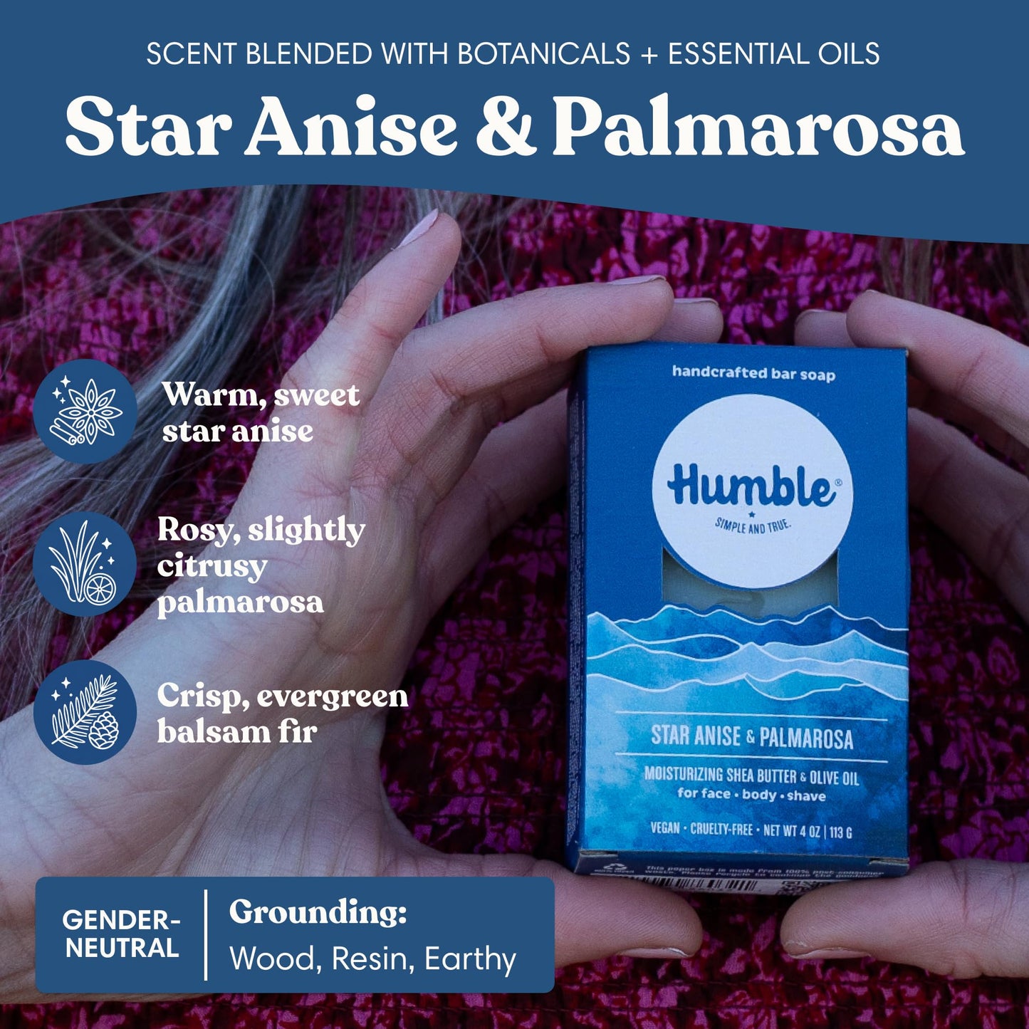 Humble Moisturizing Face & Body Bar Soap, Star Anise & Palmarosa
