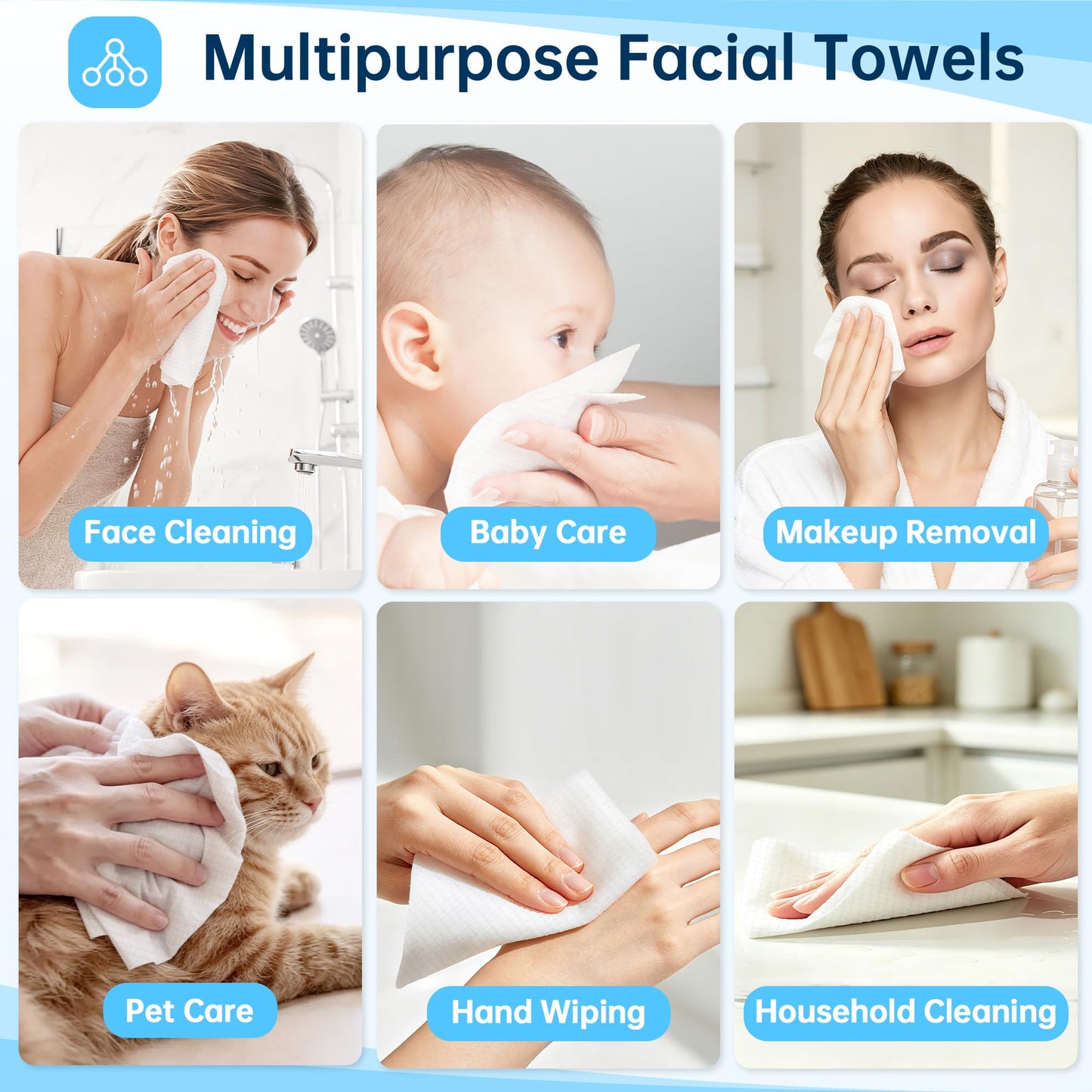 HOMERHYME Face Towels, 600 Count Disposable Biodegradable Face Towel, Lint- free Makeup Remover Dry Wipes, Multi-Purpose Face Washcloths for Washing Face, Sensitive Skin & Travel