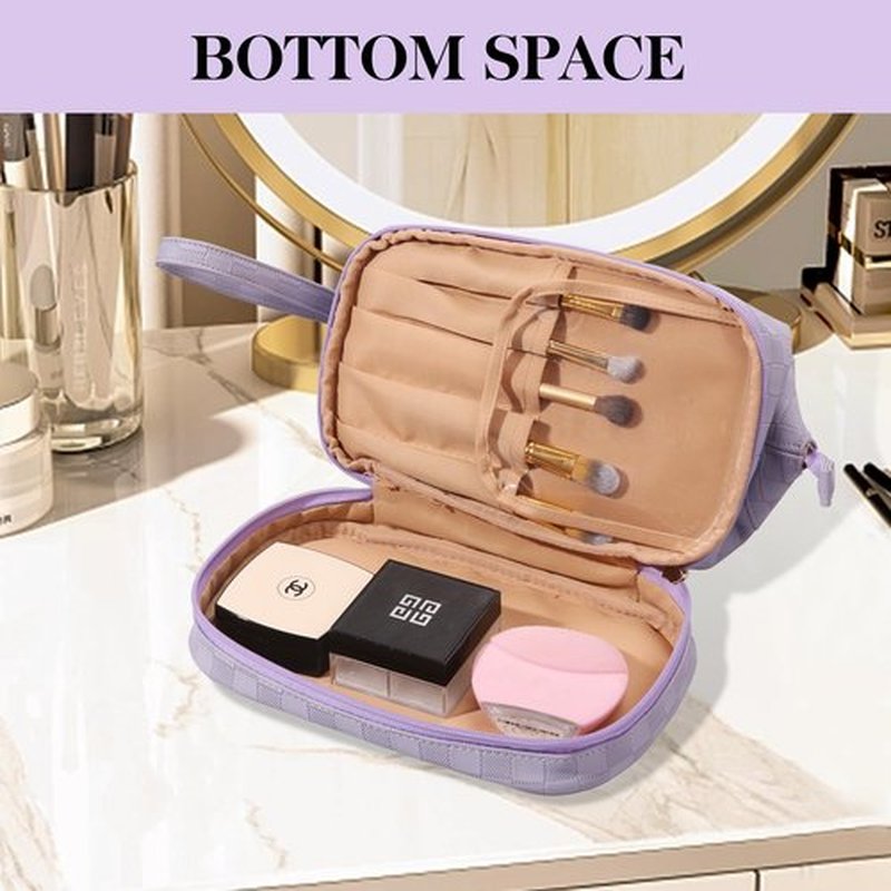 Abiudeng Large Makeup Bag,Waterproof Cosmetic Bag,Make up Travel Bag Essentials,Cute Travel Toiletry Bag for Women Makeup Bag Organizer with Bottom Pouch,Travel Size Toiletries Bag for Women-purple