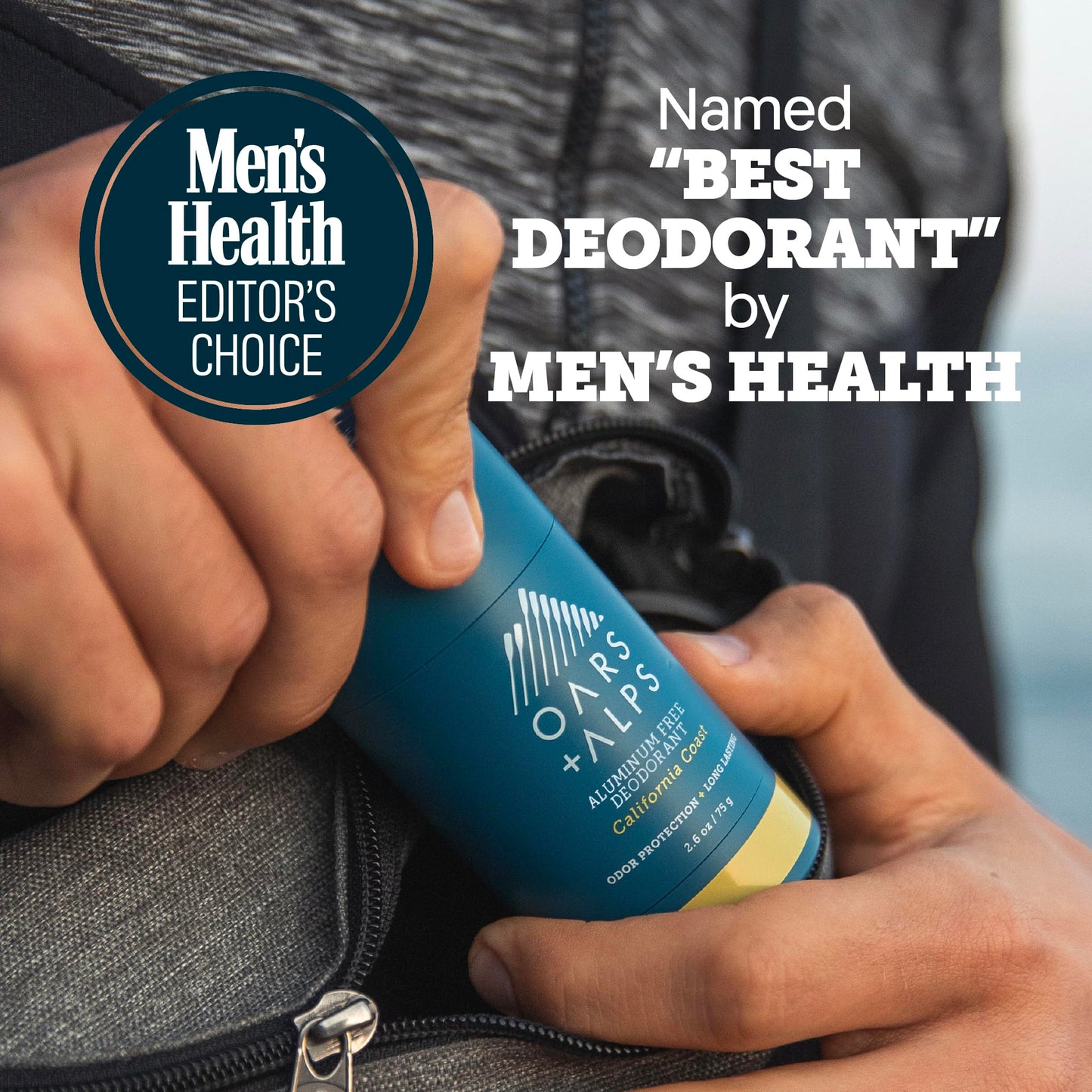 Oars + Alps Aluminum Free Deodorant for Men | Long Lasting Odor Protection, Clear & Free of White Residue, Anti-Chafing Smooth Glide, Dermatologist Tested, California Coast, 1pk, 2.6oz