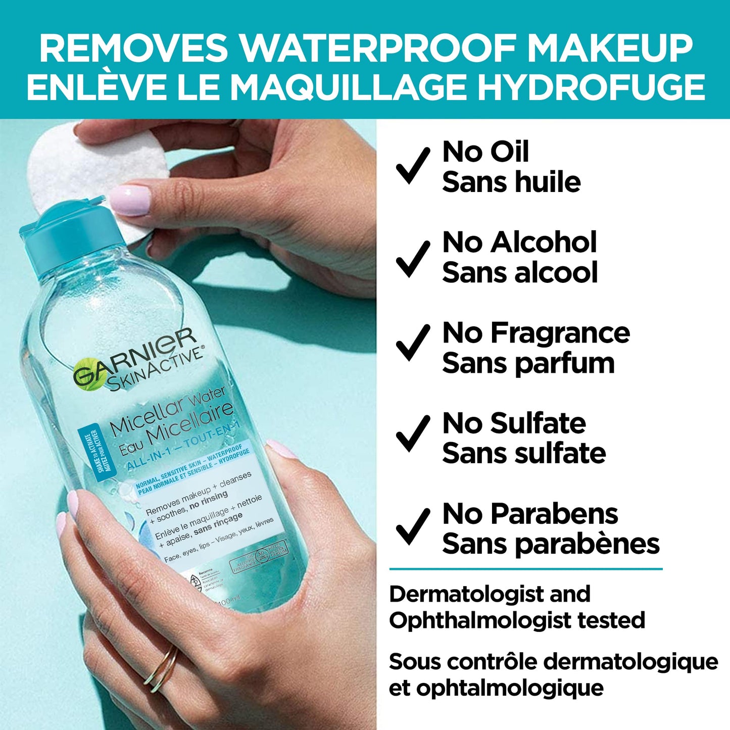 Garnier SkinActive Micellar Cleansing Water, For Waterproof Makeup, 3.4 Fl Oz