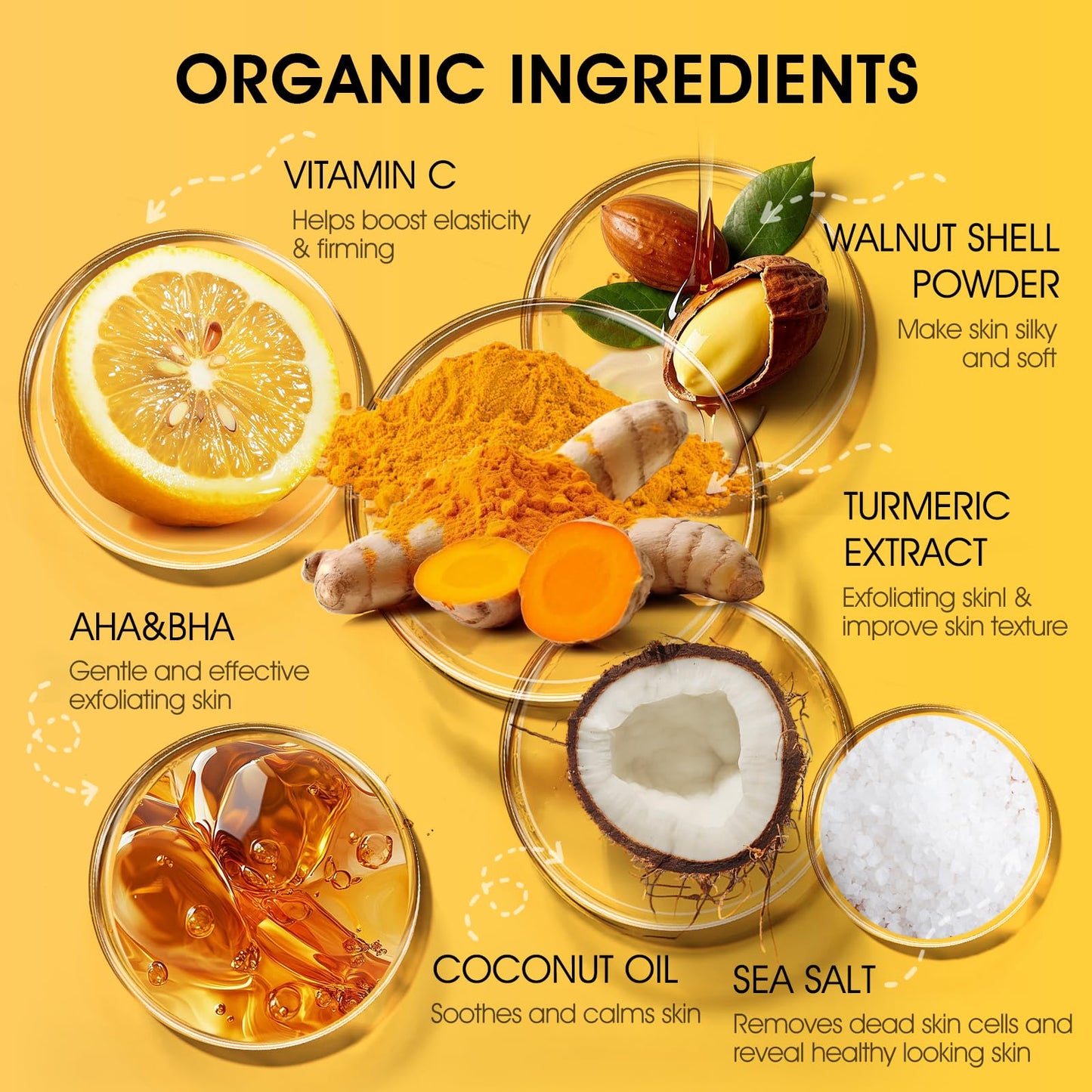 VOERUY Turmeric Body Scrub, 10% AHA/BHA & Vitamin C Exfoliating Body Scrub, Body Exfoliator for Body Hand Foot Bikini Area, Smooth & Moisturized Skin for Women and Men - 11.3oz