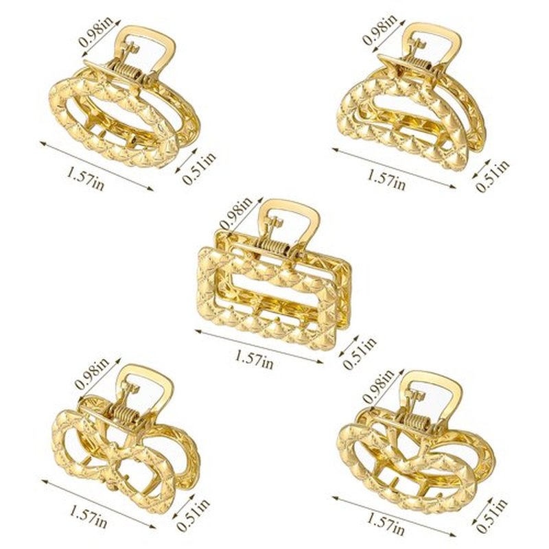 CWJCYTNSN Small Gold Hair Clips, 5PCS Metal Hair Claw Clips for Women Thick Thin Hair, Cute Nonslip Hair Clips Strong Hold Hair Accessories Fashion Gold Jaw Clamps