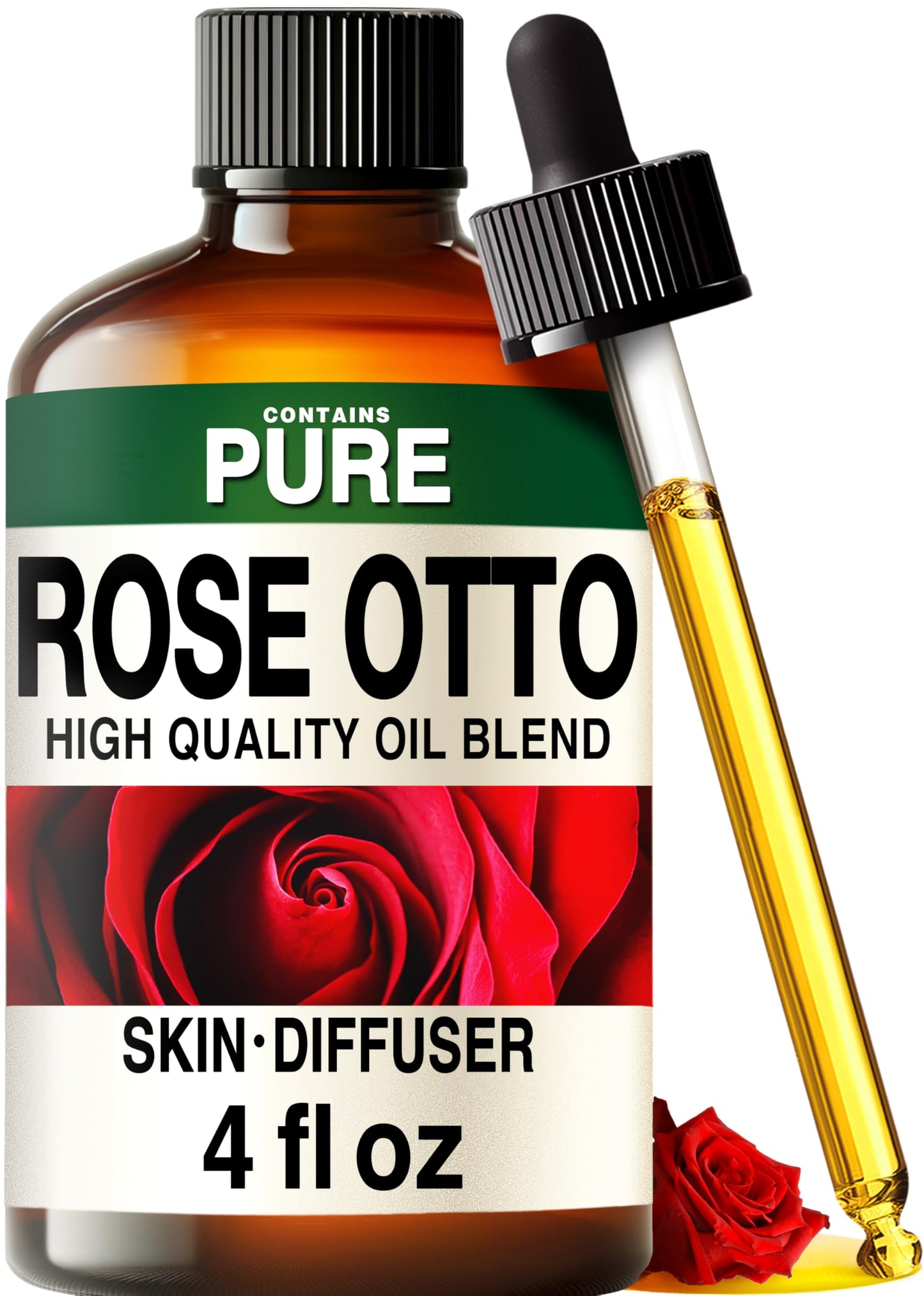100% Pure Rose Otto Oil - 4 Fl Oz Rose Otto Essential Oil for Hair, Skin, Diffuser, Aromatherapy & DIY Soap Making Scent