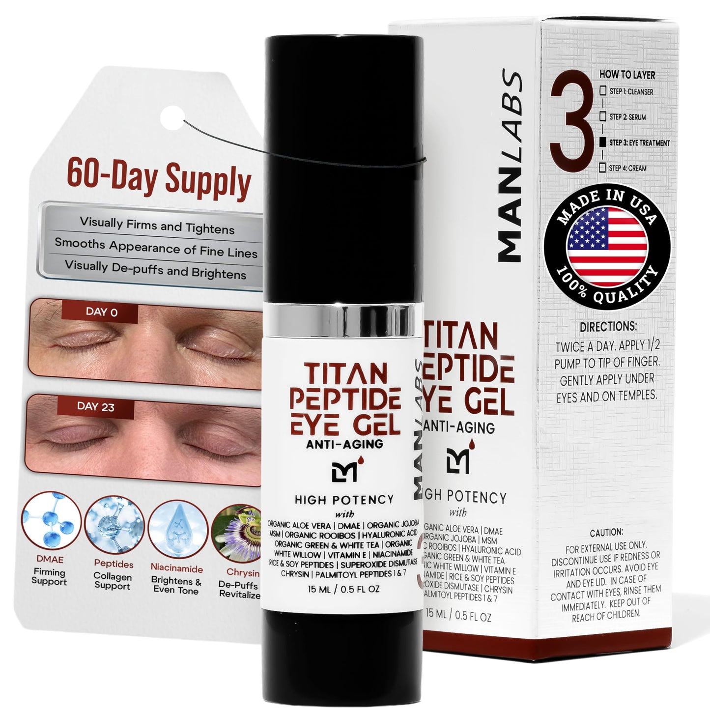 Man Labs Titan Peptide Cooling Eye Serum, Mens Anti Aging Bags, Dark Circle