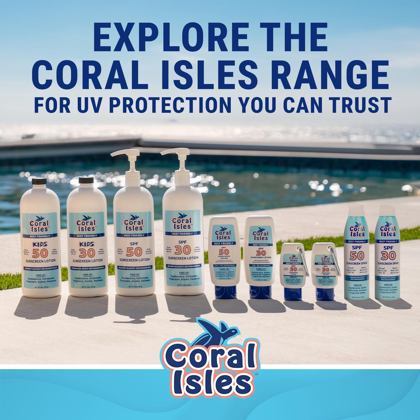 Coral Isles Sunscreen SPF 50 | Hawaii Reef Act Compliant | Octinoxate & Oxybenzone Free | Broad Spectrum UVA/UVB Protection | Water Resistant 80 Min. | Fragrance Free | 6 Fl Oz Lotion