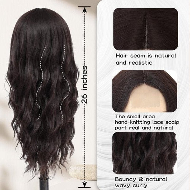 NAYOO Long Wavy Wigs for Women Dark Brown Middle Part Wig Synthetic Heat Resistant Fiber Women Wigs for Daily Party Use 26 Inch (Dark Brown)