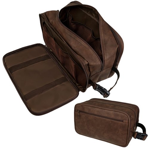 PAVILIA Toiletry Bag for Men, Travel Toiletries Bag | Water-resistant Dopp Kit, PU Leather Shaving Pouch Organizer for Accessories, Cosmetic, Hygiene, Grooming Essentials (XL, Dark Brown)