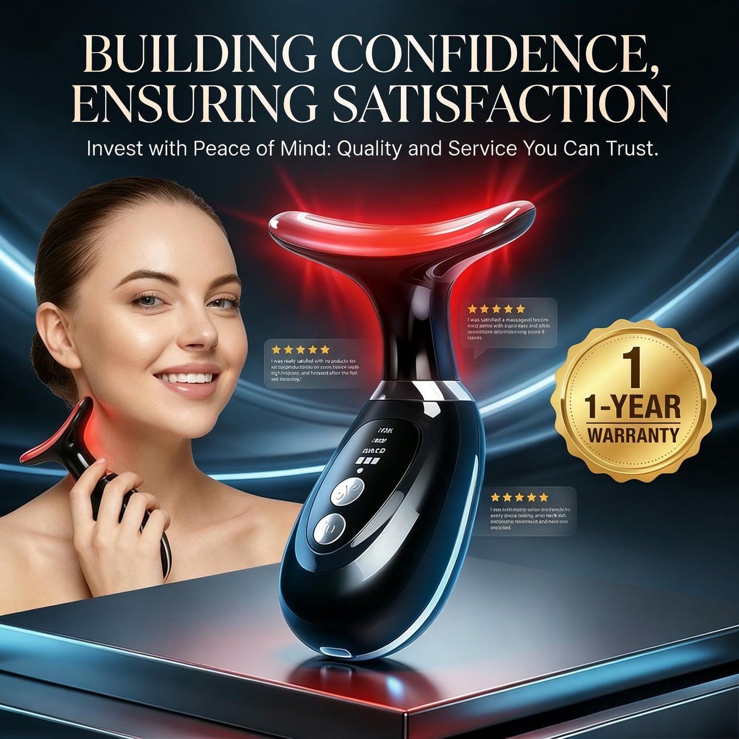 Facial and Neck Massager，7-Color Adjustable LED Lights, Heating and Vibration Functions;Red-Light-Therapy-for-Face Massager Suitable for The Face, Neck，Beauty and Skincare Gifts for Both Women Men