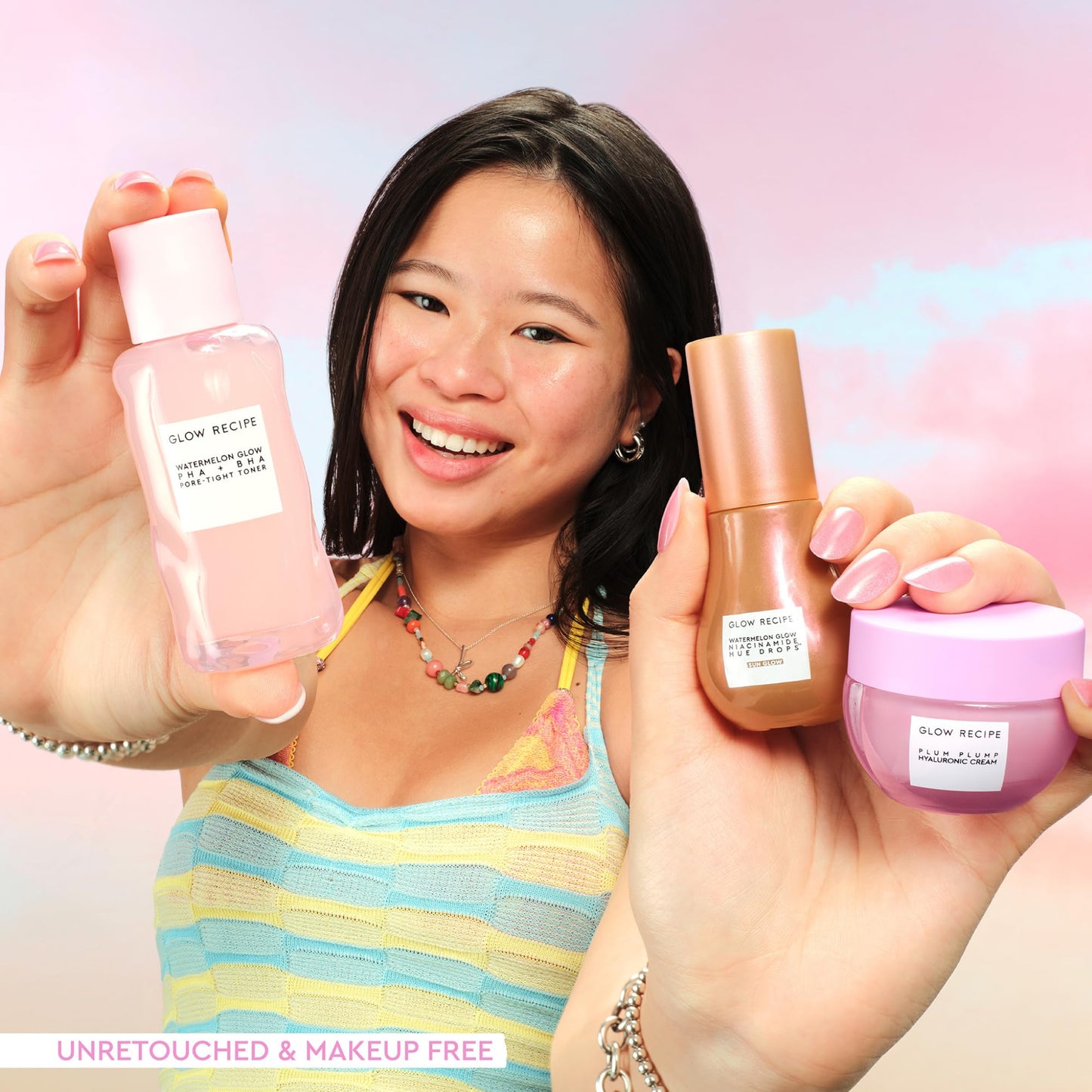 Glow Recipe Get Glowing With Me Kit by Katie Fang - PHA + BHA Face Toner & Gentle Face Exfoliant + Plum Plump Hyaluronic Acid Moisturizer Face Cream + Hue Drops Tinted Serum (3 Count)