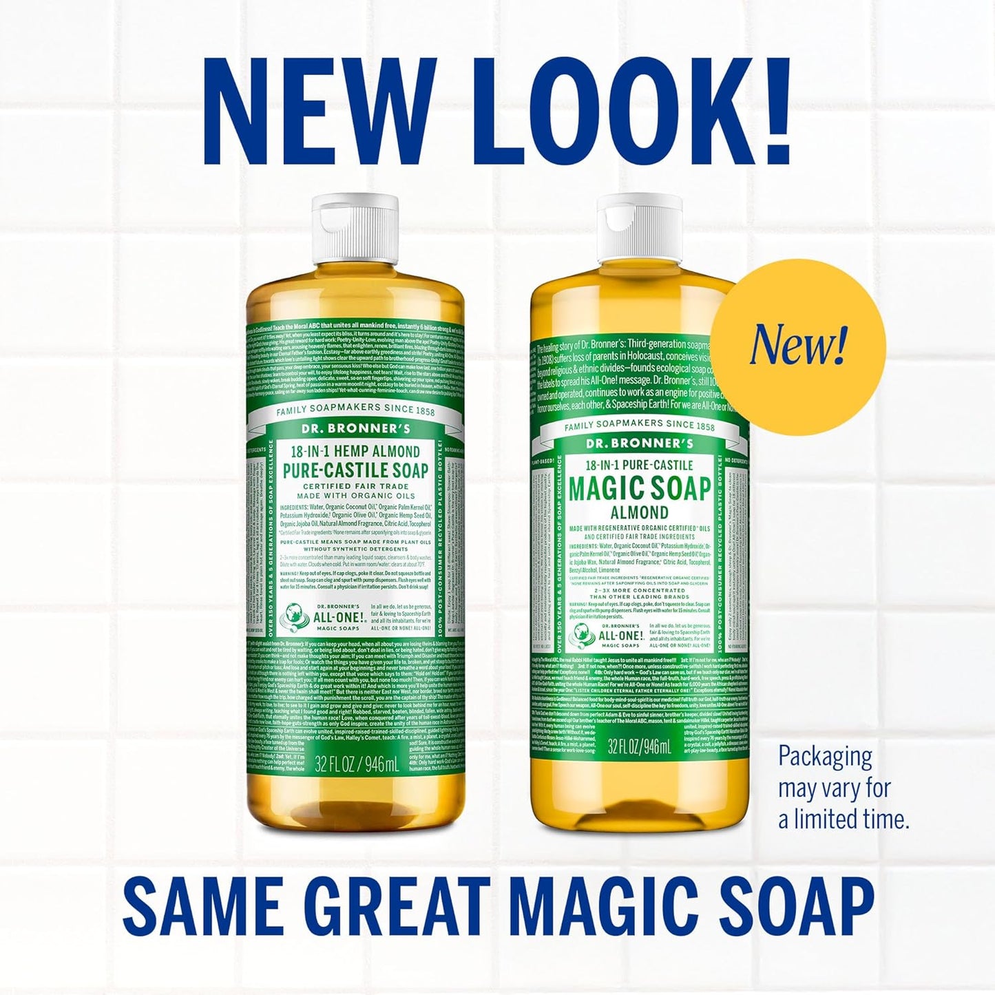 Dr. Bronner's - Pure-Castile Liquid Soap (Almond, 32 ounce) - Made with Organic Oils, 18-in-1 Uses: Face, Body, Hair, Laundry, Pets and Dishes, Concentrated, Vegan, Non-GMO
