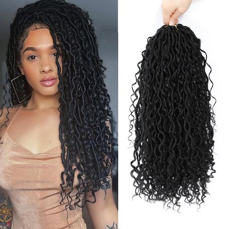 Goddess Locs Crochet Hair For Black Women 24 Inch 8 Packs Faux Locs Crochet Hair Crochet Locs Crochet Hair Pre Looped Crochet Locs River Locs With Curly Ends (1B#)