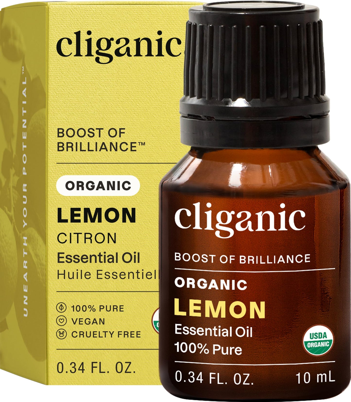 Cliganic USDA Organic Lemon Essential Oil, 100% Pure & Natural | Undiluted, for Aromatherapy, Household Cleaning | Non-GMO Verified