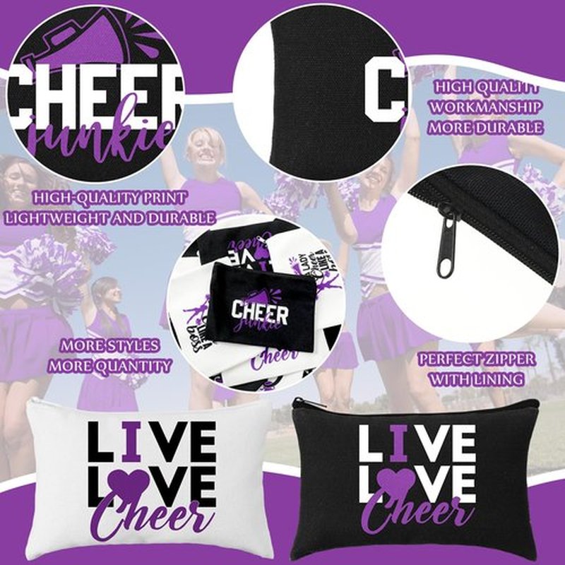 Pinkunn 20 Pcs Cheer Makeup Bags Bulk Cheerleader Gifts for Women Canvas Cheer Cosmetic Pouch Toiletry Zipper Makeup Case Cheerleading Portable Travel Pouch Cheer Team Accessories (Purple)