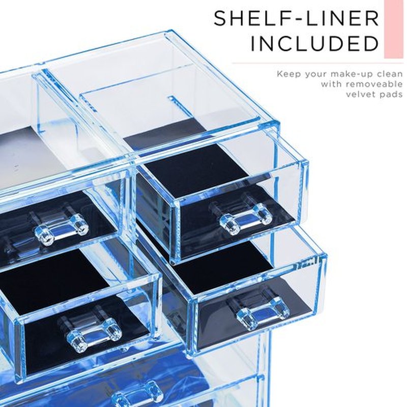 Sorbus Clear Cosmetic Makeup Organizer - Make Up & Jewelry Storage, Case & Display - Spacious Design - Great for Dresser, Bathroom, Vanity & Countertop (3 Large, 4 Small Drawers) [Blue Brilliance]