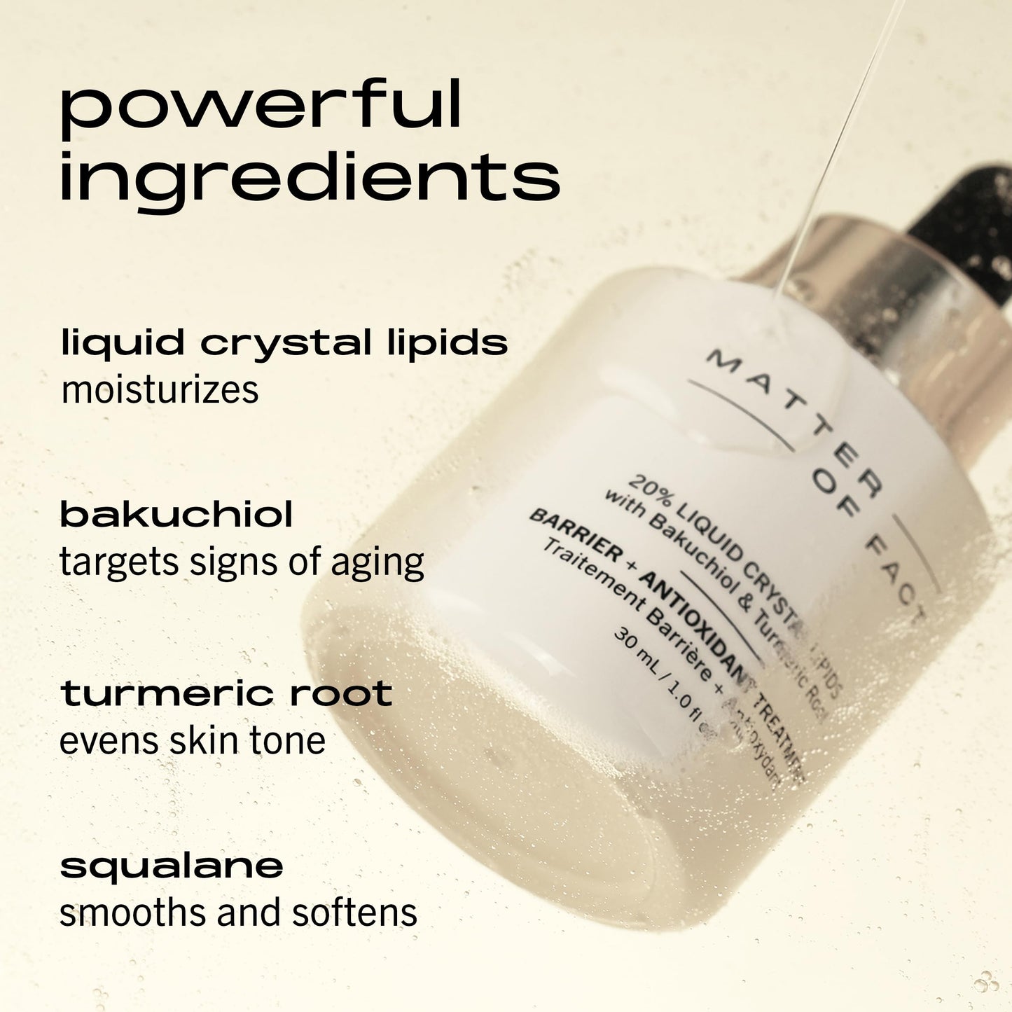 MATTER OF FACT Barrier + Antioxidant Treatment, Lipids, Bakuchiol & Squalane Oil Serum for Hydration and Skin Barrier Support, 30mL / 1.0 Fl Oz