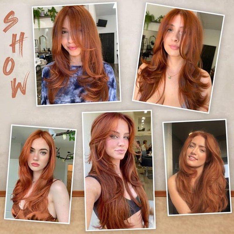 FREEMEIGE Copper Red Hair Extensions Clip in Hair Extensions for Women Long Layered Hair Extensions Straight Synthetic Clip in Extensions Long Wavy Extension Daily Use 20 Inch