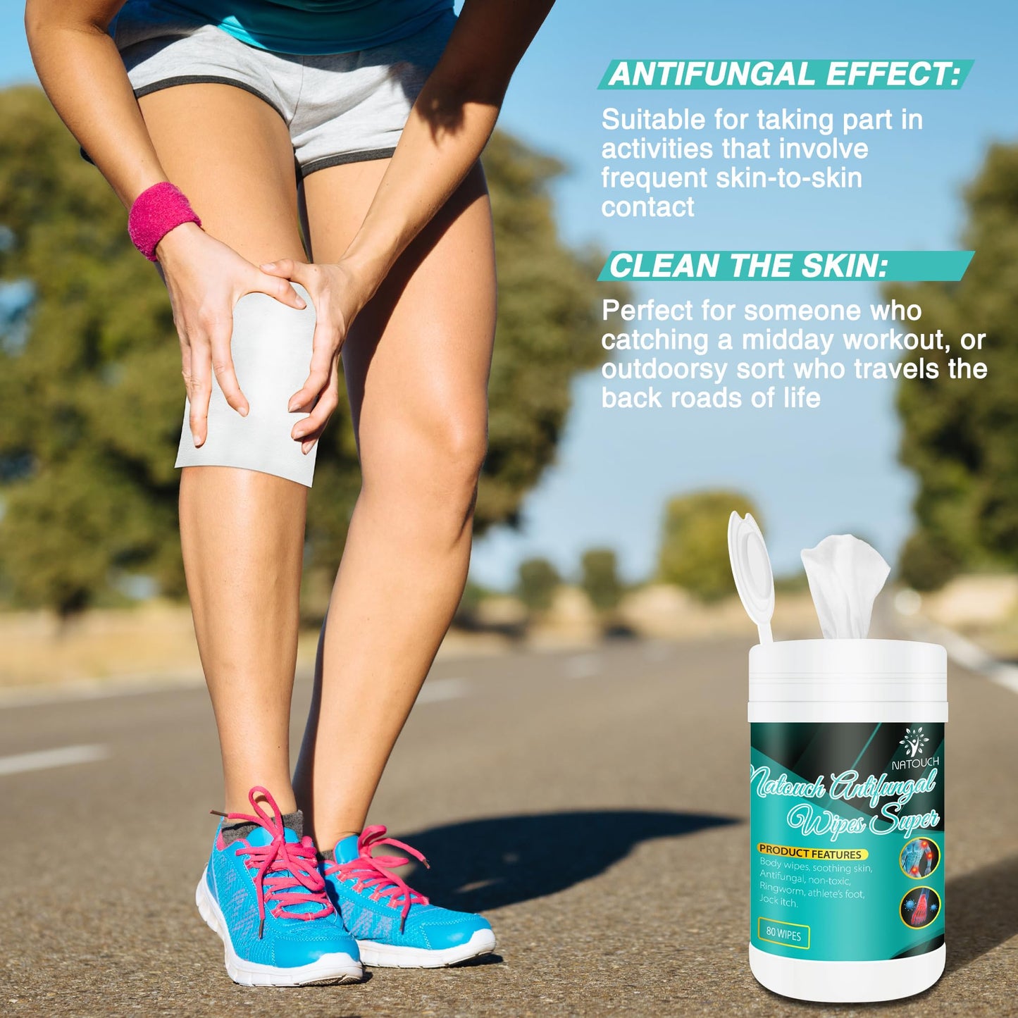 Natouch Body Wipes, Non-Toxic, Alcohol-Free Natural Wipes, Conditioning Skin Camp Wipes Help Athletes Foot, Jock Itch, Ringworm. Rinse Free Gym Wipes for Wrestling, Martial Arts