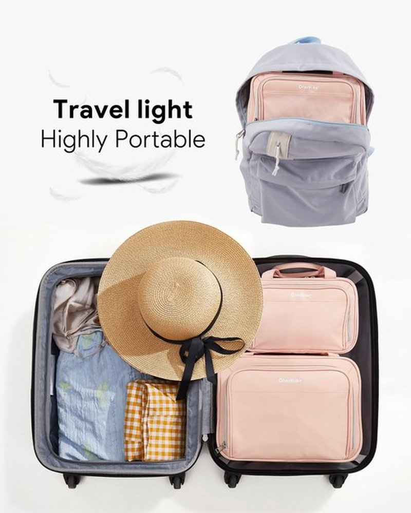 OlarHike Toiletry Bag,Large Size Waterproof Hanging Bags, Makeup Jewelry 3 in 1 Essentials Travel Packing Organizers, Fulled-Sized Family Pack, Shampoo, Conditioner, Brushes Set (Pink)