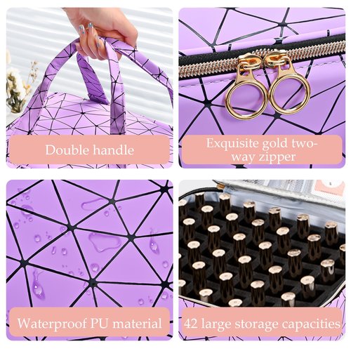 Uross Nail Polish Organizer Bag Holds 42 Bottles Nail Polish & Nail Lamp, Gel Nail Polish Organizers and Storage box for Nail Tech, Nail Kit Supplies Organizer Case - Purple
