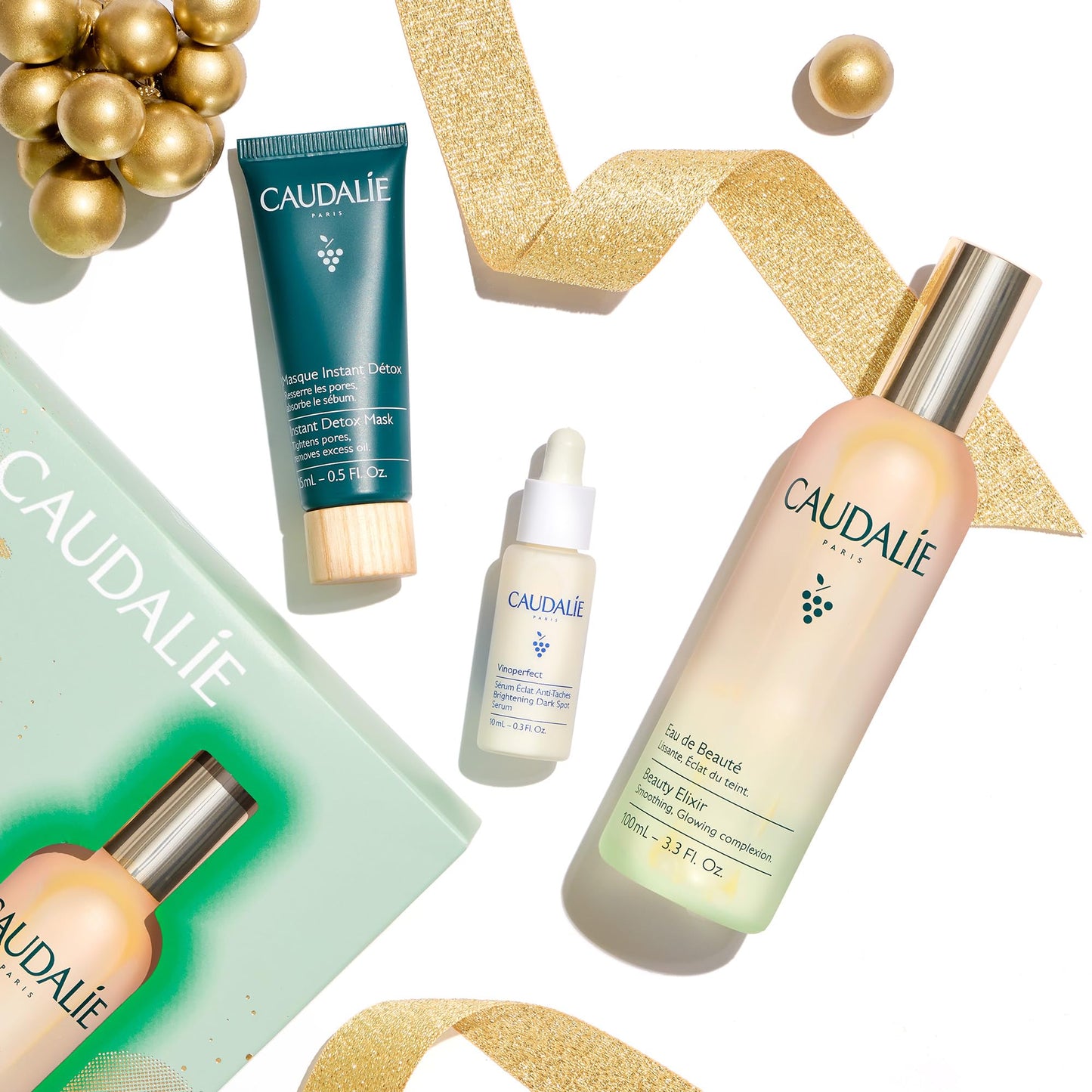 Caudalie Prep & Glow Best-Sellers Skin Care Set - Full-Size Beauty Elixir + FREE Instant Detox Mask 15ml + FREE Vinoperfect Radiance Serum 10ml