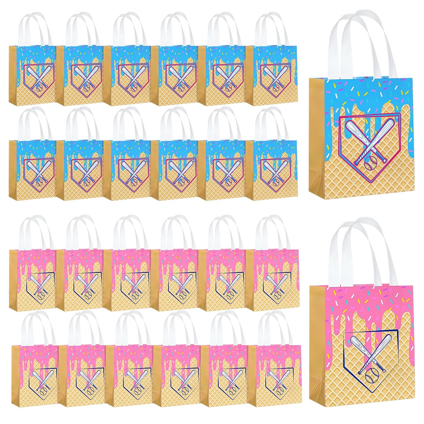 AmazingSpark 24 Pcs Non Woven Baseball Drip Gift Bags with Handles Ice Cream Baseball Drip Birthday Snack Goodie Treat Bag for Team Gift Sport Theme Decor Camping Party Favor