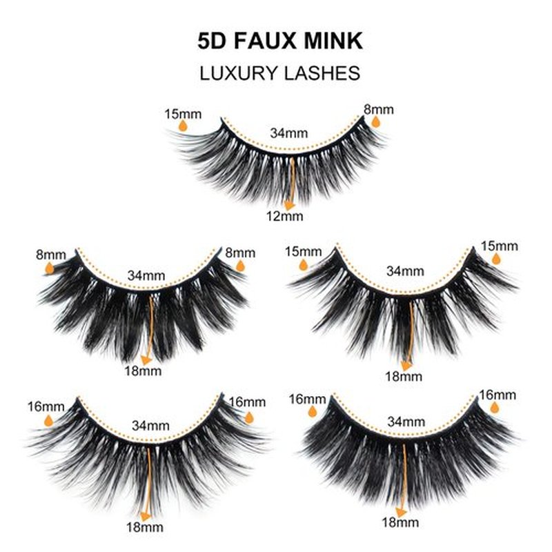 Veleasha Lashes 5D Faux Mink Lashes 100% Handmade Luxurious Fake Eyelashes Lightweight Fluffy False Eyelashes 5 Pairs Pack (Mixed)