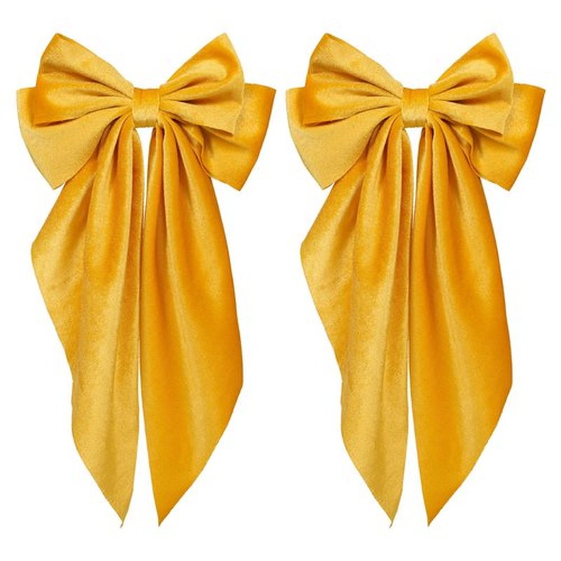 2pc Large Hair Bows for Women Girls Yellow Velvet Ribbon Hair Bow Clips with Long Tail French Barrette Hair Clamps Fall Winter Early Spring Hair Styling Accessories