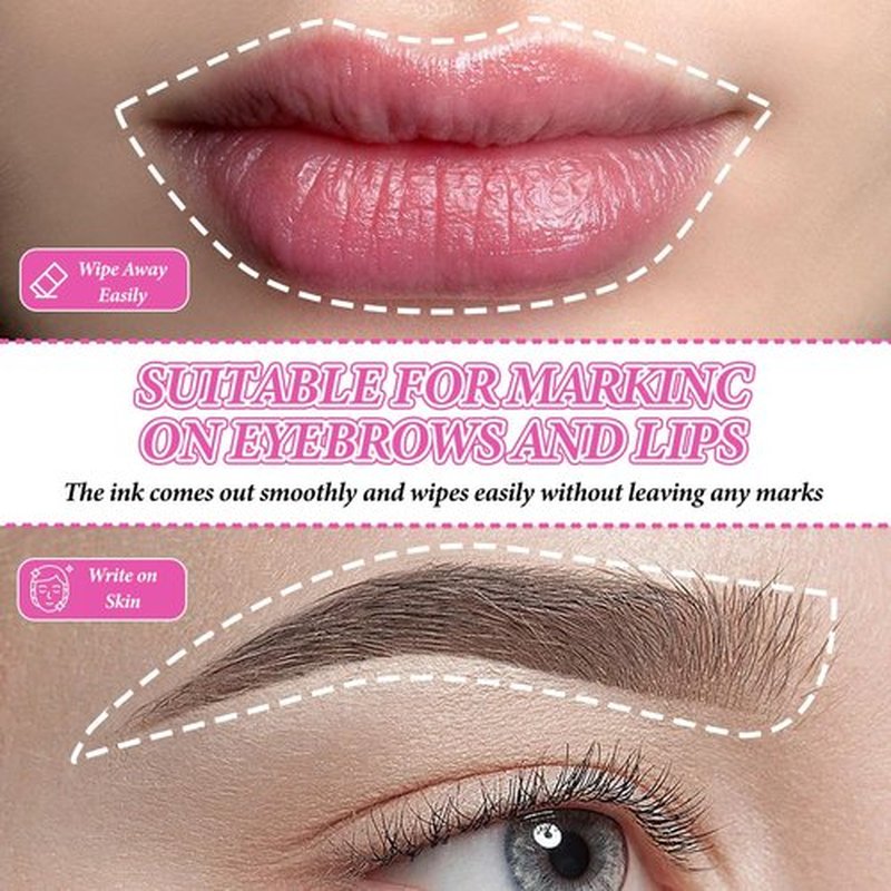 Eyebrow Microblading Marker Pen, 4 Pcs Brow Mapping Pens with with 8 Replacement Refills, Makeup Tattoo Skin Marker Pen, Brow Lamination Supplies for Eyebrow Lip Skin(White)