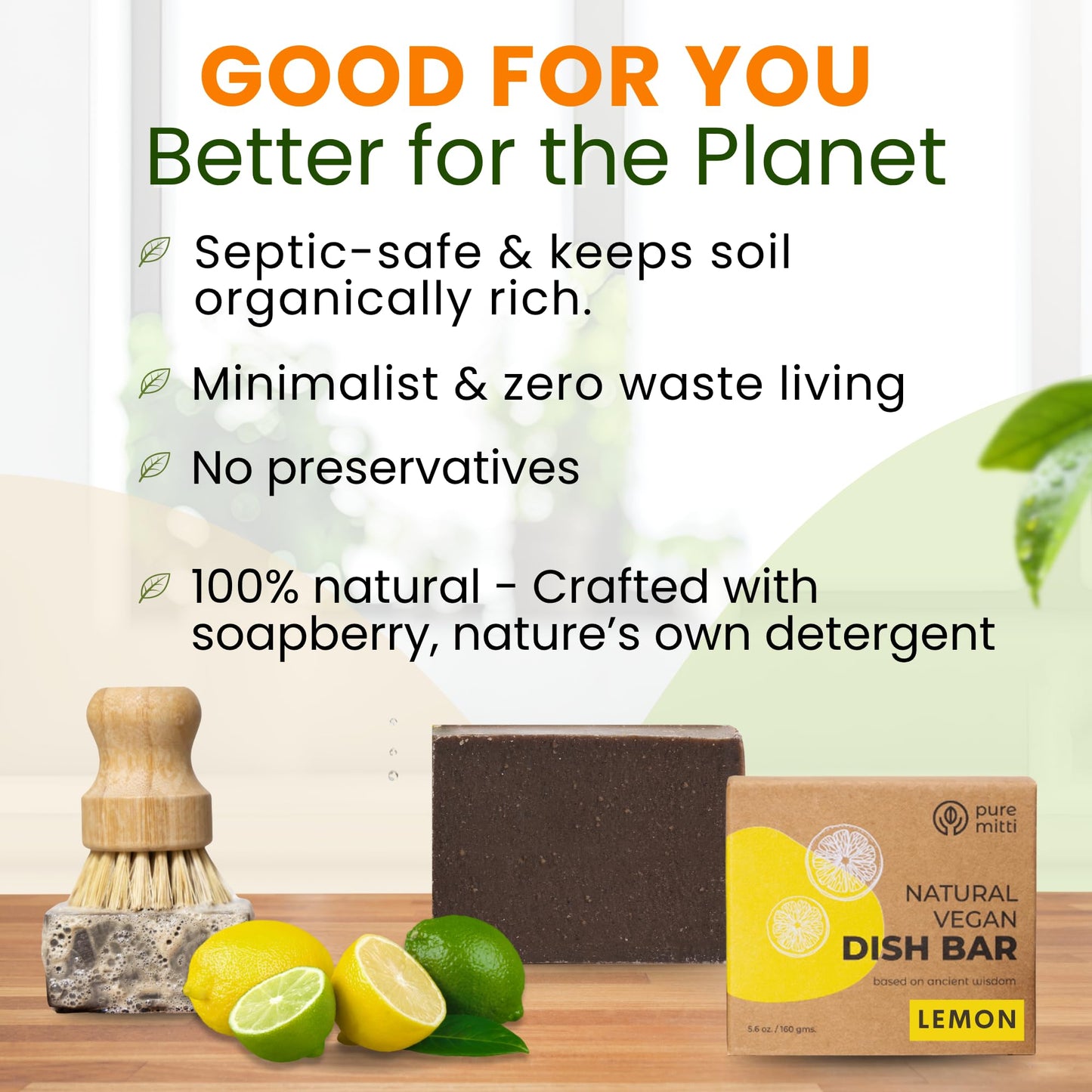 Pure Mitti Lemon Dish Soap Pack Of 5 (5.5 Oz Each) | Solid Bar Soap For Sparkling Clean Dishes | Natural, Plastic-Free Cleaning Supplies | Alternative To Dishwashing Liquids & Detergents