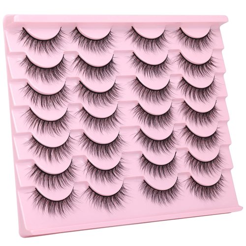 Wispy Lashes 12mm False Eyelashes Natural Look Short Fluffy Faux Mink Eyelashes Wispies Ripple Strip Lashes Pack, 14 Pairs