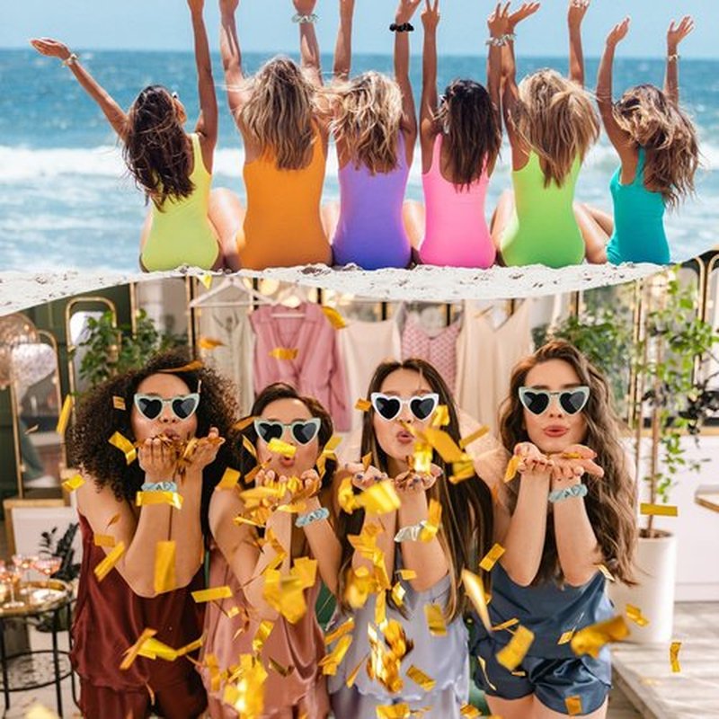 HHENGDAS Satin Bridesmaid Scrunchies Set of 12 Bachelorette Heart Sunglasses Hair Ties Bridal Shower Gift for Wedding Bachelorette Party Favors Bridesmaid Proposal Gifts (Off-white/White&Dusty Blue)