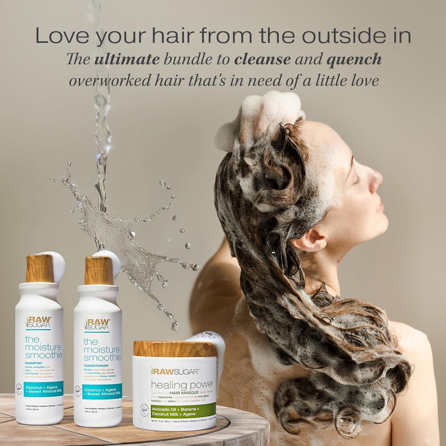 Raw Sugar Moisture Smoothie Shampoo and Conditioner Set, Moisturize & Nourish Dry Hair, Bulk Shampoo and Conditioner with Coconut Oil, Agave & Sweet Almond Oil, Formulated without Sulfates & Parabens