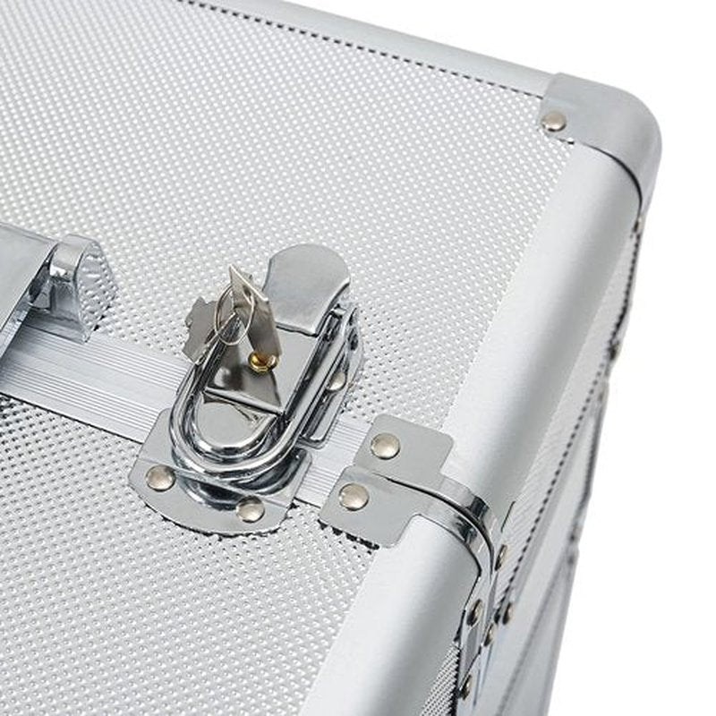4 in 1 Rolling Makeup Train Case, Professional Aluminum Makeup Travel Organizer Cosmetic Case, Cosmetology Caboodle Case on 360° Wheels, Beauty Storage Luggage Lockable(Silver)